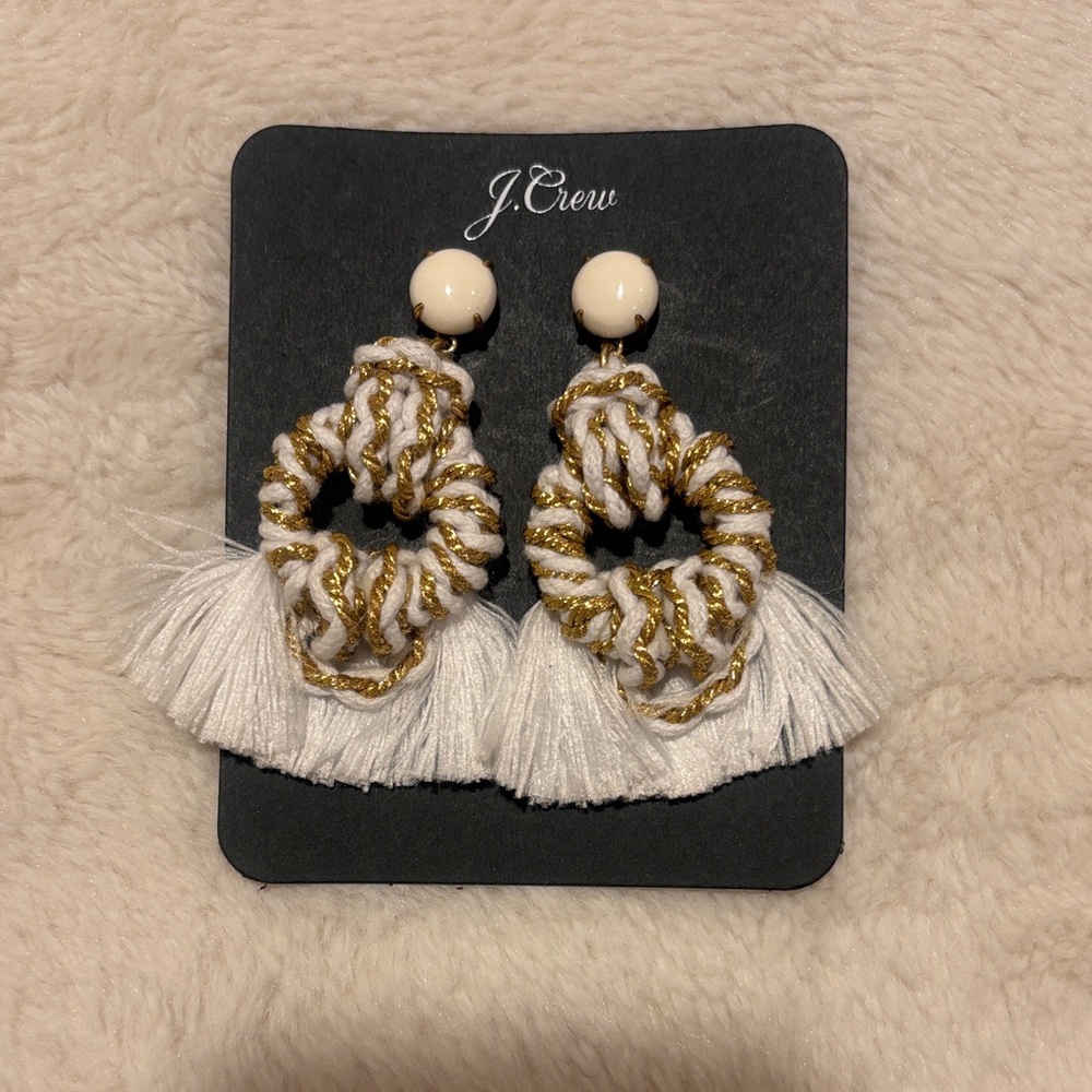 J. Crew Gold and White Statement Earrings